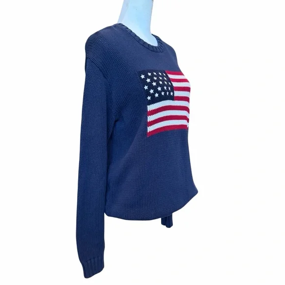 Brandy Melville American Flag Sweater One Size Blue Crewneck Preppy USA - Picture 3 of 10